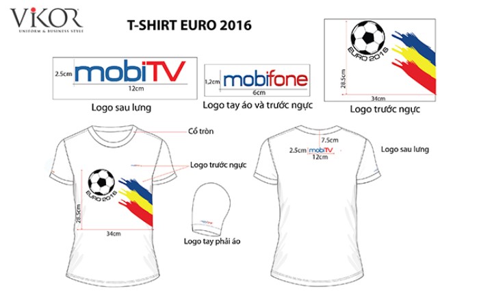 Áo thun sự kiện EURO 2016 của Mobifone với mẫu logo in trước và sau lưng áo