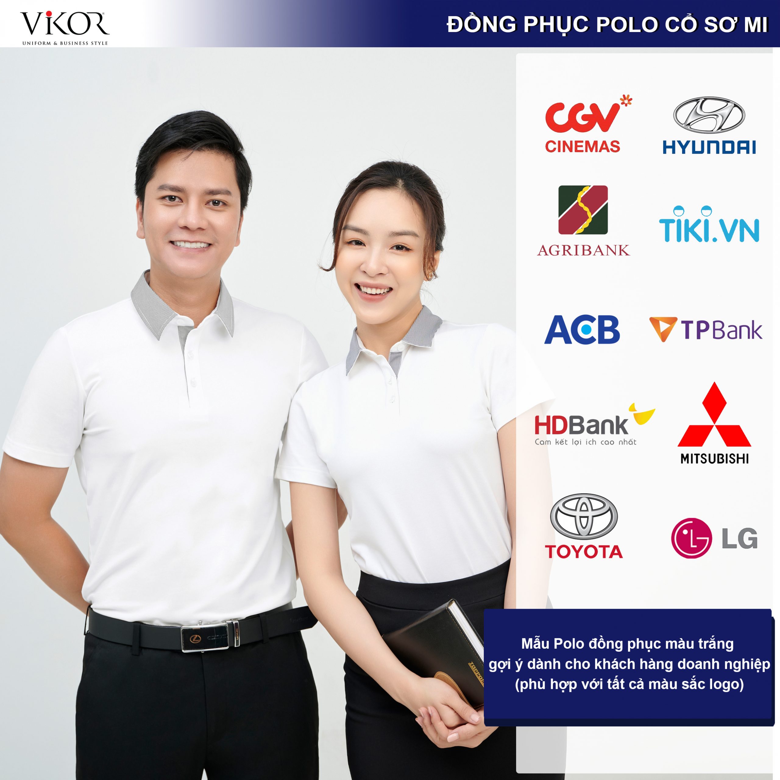 Đồng phục POLO CỔ SƠ MI màu trắng của VIKOR.